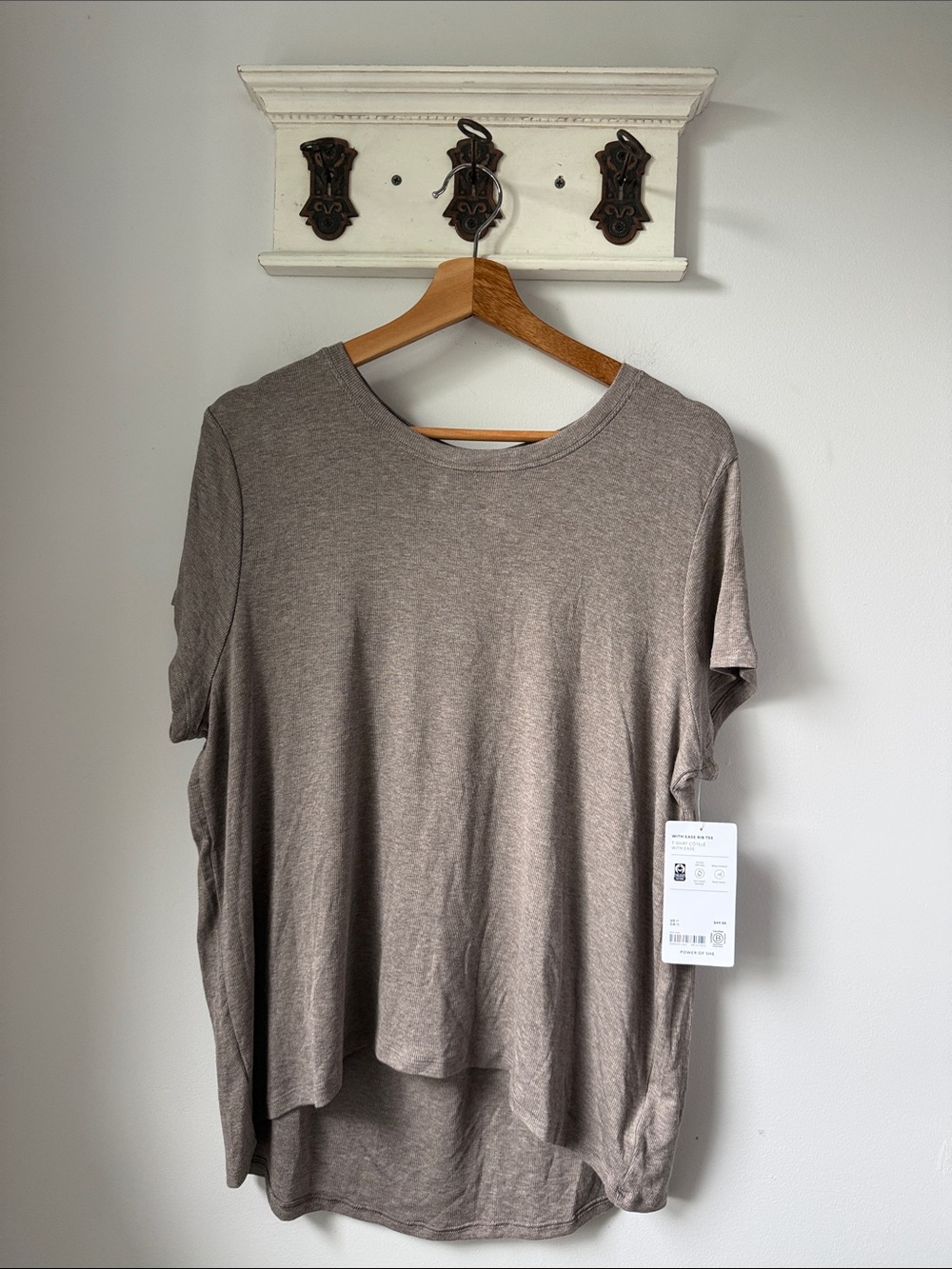 Athleta with ease rib tee Short-Sleeve Crew Top in Taupe Heather Casual Soft